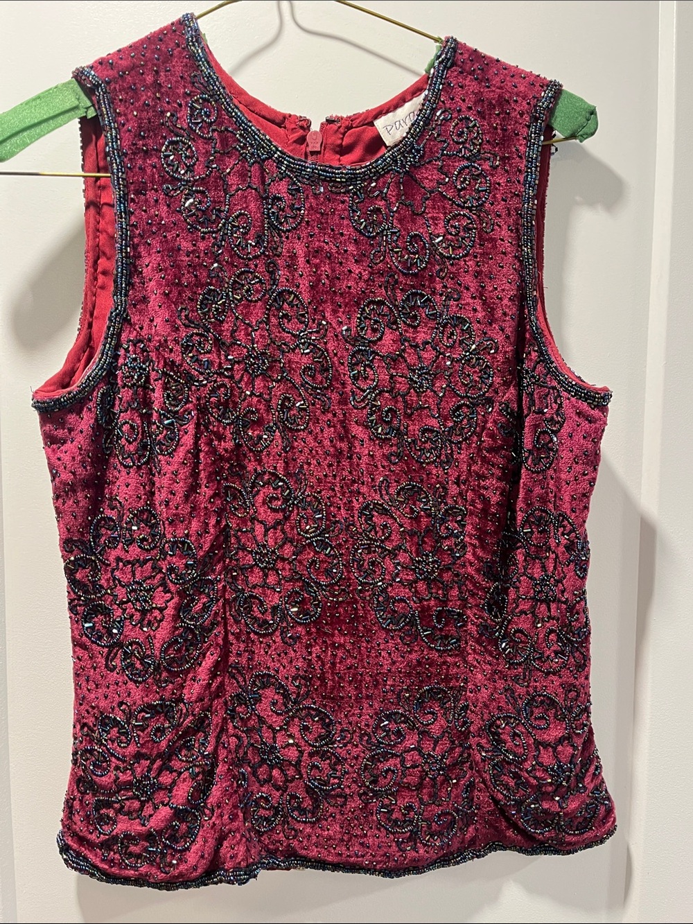 Paradise Beaded Sleeveless Top - Maroon/wine colored,Velvet